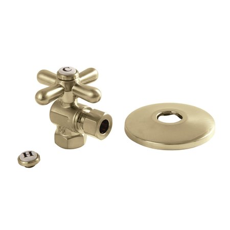 KINGSTON BRASS CC33107XK 3/8-Inch IPS X 3/8-Inch OD Comp Quarter-Turn Angle Stop Valve with Flange, Brushed Brass CC33107XK